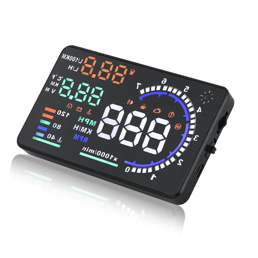 Windshield Projector Speedometer A8 OBD2 EOBD HUD Car Head Up Display LED Water Temp RPM Meter Speed Voltage Alarm