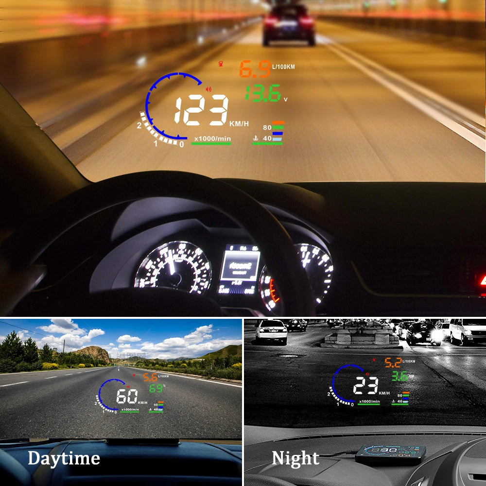 Windshield Projector Speedometer A8 OBD2 EOBD HUD Car Head Up Display LED Water Temp RPM Meter Speed Voltage Alarm