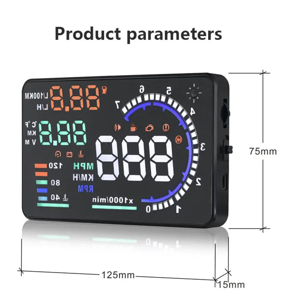 Windshield Projector Speedometer A8 OBD2 EOBD HUD Car Head Up Display LED Water Temp RPM Meter Speed Voltage Alarm